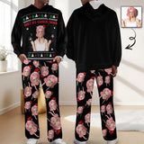 Custom Face Merry Christmas Mens 2 Piece Outfits Lounge Hoodie Sweatsuit Sets Oversized Tracksuit with Pockets