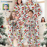 Custom Face Family Hooded Onesie Jumpsuits with Pocket Christmas White Personalized Zip One-piece Pajamas for Adult kids