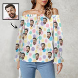 Custom Long Sleeve Ruffled Trim Women Shirt Personalized Face Off Shoulder Colorful Dots Blouse