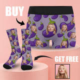 [Underwear+Socks]Custom Girlfriend Face Eggplant Pattern Men's All Over Print Boxer Briefs Personalized Underwear