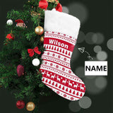 16.5in(L) Super Size-Custom Name Red And White Christmas Pattern Christmas Stocking