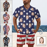 Custom Face American Flag Style Men's Polo Shirt and Shorts Set 2 Piece Summer Outfits Fashion Tracksuit Set