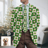 Custom Pet Face Green Grid Blazers Ties Personalized Jacket Casual Coats For Men Women