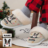 Custom Face&Name Cotton Slippers with Fur Edges Warm Flannel Home Slippers