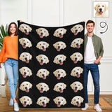 Personalized Dog Portrait Throw Blanket, Custom Blanket With Photo, Custom Pet Face Black Ultra-Soft Micro Fleece Blanket, Customized Throw Blanket For Kids/Adults/Family Gift