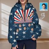 Women's Half Zip Cropped Hoodies Custom Face American Flag Fleece Athletic Pullover Hoodies with Pockets Thumb Hole