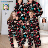 Custom Face Family Hooded Onesie Jumpsuits with Pocket Christmas Ho Ho Ho Personalized Zip One-piece Pajamas for Adult kids