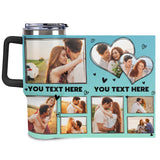 Custom Photo&Text 40oz Stainless Steel Travel Mug with Handle and Straw Lid Large Capacity Car Cup