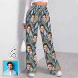 Custom Face Leaf Pattern Women's Drawstring Wide Leg Sweatpants