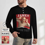 Men's Long-Sleeve Henley Shirt Custom Photo&Text Slim-Fit Cotton T-Shirt Tee Top