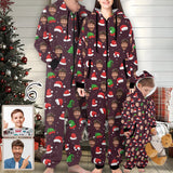 Flannel Fleece Adult/Kid Onesie Pajamas Custom Face Christmas Hat Jumpsuit Homewear