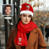 2 Piece Warm Gift Custom Face&Text Christmas Fluffy Scarf and Santa Hat Soft&High Elasticity Winter Gift