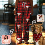 Custom Face Buffalo Check Christmas Hat Pajama Pants and Pet Dog Bandana