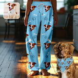 【Flash Sale】Custom Face Dog Bone Paw Print Blue Background Pajama Pants and Pet Dog Bandana