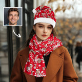 2 Piece Warm Gift Custom Face Christmas Snowflake Fluffy Scarf and Santa Hat Soft&High Elasticity Winter Gift