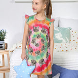 Custom Pet Face Tie-dye Element Girls' Sleepwear Short Sleeve Cute Nightgown Nightie Pajama Dress Soft & Cute Pajamas for Kids