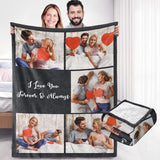 Custom 5 Photos&Text Sherpa Fleece Blanket Soft Warm Fuzzy Personalized Couples Gifts for Birthday Anniversary