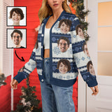 Custom Face Blue White Ugly Christmas Cardigan Ugly Sweater Photo Season's Greetings Gift For Family