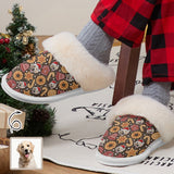 Custom Face Christmas Candy Cotton Slippers with Fur Edges Warm Flannel Home Slippers