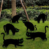 6pcs Halloween Decorations Outdoor Black Cat Decor Garden Wrought Iron Decorative Signs