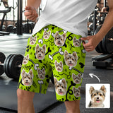 Custom Dog Face Bone Pattern Green Men's Short Sweatpants