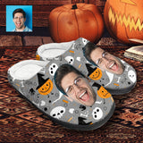 Halloween Custom Face Grey Cotton Slippers For Adult&Kids Personalized Non-Slip Slippers Warm House Shoes