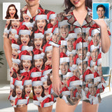 Couple Matching V-Neck Short Pajamas Custom Seamless Face Christmas Hat Pajama Sets Sleepwear Loungewear