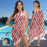 Custom Face Stars And Stripes Beach Wraps Chiffon Sarong Bikini Swimsuit Cover Ups Skirt Tassels