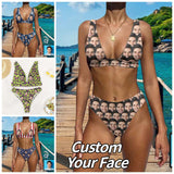 Custom Seamless Face Back Buckle Bikini Personalized Deep V Neck Triangle Bikini Beach Pool Outfits