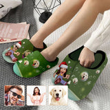 Couple Gift Green Custom Face Christmas Bubble All Over Print Personalized Non-Slip Cotton Slippers For Girlfriend Boyfriend