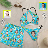 Couple Matching Swimwear Custom Face Honey Heart Open Chest Bikini Women's Adjustable Halter Neck Straps Bikini Set & Men's Swim Shorts