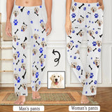 [More Comfortable]Custom Couple Face Dog Bone Paw Print Sleepwear Personalized Women's&Men's Slumber Party Long Pajama Pants