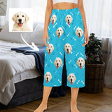 Custom Dog Face Blue Cropped Pajama Pants For Women Girlfriend Fashion Gift Personalized Cute