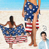 Custom Face American Flag Long Sarongs Beach Wrap Personalized Bikini Cover Up