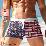 Custom Face American Flag Men's Swimwear Short Swim Trunks with Zipper Pocket Personalized Surfing Square Leg Board Shorts