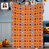 Custom Face Blanket Pumpkin Ultra-Soft Personalized Micro Fleece Blanket Halloween Decorations Pinkoween