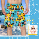 Custom Face Blue Flamingo Personalized Photo Men's Elastic Beach Shorts