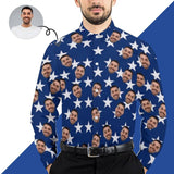 Custom Face Blue Stars Men's Long Sleeve Dress Shirt