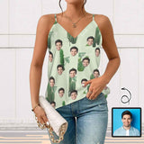 Custom Face Cactus Women's V-Neck Cami Tank Tops