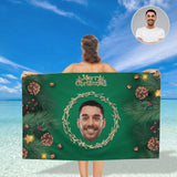 Custom Face Christmas Green Wreath Bath Towel 30