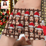 Custom Face Christmas Hat Boxer Shorts Pure Cotton Shorts for Men