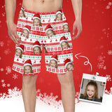 Custom Face Christmas Hat Personalized Photo Men's Elastic Beach Shorts