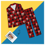 Custom Face Christmas Hat Buffalo Check Women's Long Pajama Set Pajama Top&Pajama Bottom