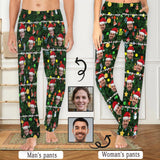 [More Comfortable]Custom Face Christmas Red Hat Tree Trinkets Sleepwear Personalized Women's&Men's Slumber Party Long Pajama Pants