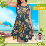 Custom Face Chrysanthemum Green Sleeveless Expansion Dress for Women