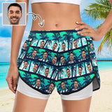 Custom Face Coconut Tree Women's 2 in 1 Surfing & Beach Shorts Female Gym Fitness Shorts