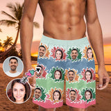 Custom Face Colorful Flowers Men's Beach Shorts