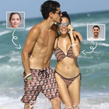 Custom Face Cute Boyfriend Couple Matching Swimsuit Design Women's Bikini Swimsuit Print Men's Swim Shorts