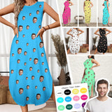 Custom Face DIY Colors Women's Round Neck Sleeveless Sundress Pocket Maxi Dress