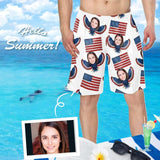 Custom Face Eagle Flag Personalized Photo Men's Elastic Beach Shorts